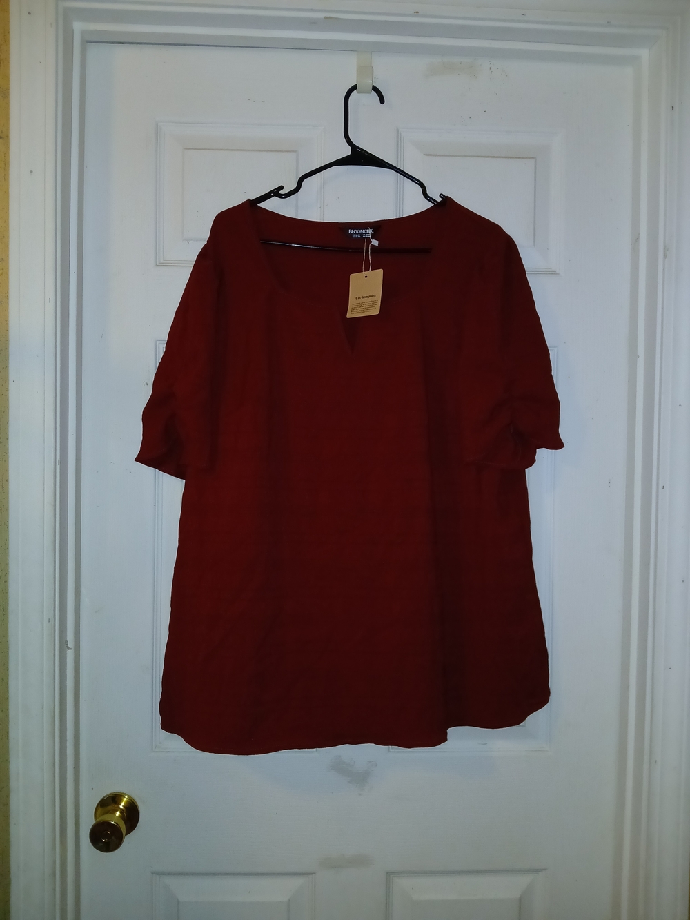 BloomChic Short-Sleeve Tunic in Deep Wine Red